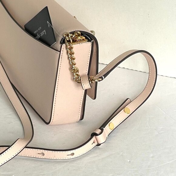 Kate Spade Purl Pearl Flap Shoulder Bag Beige Clutch Chain Wallet Crystals - Picture 14 of 14